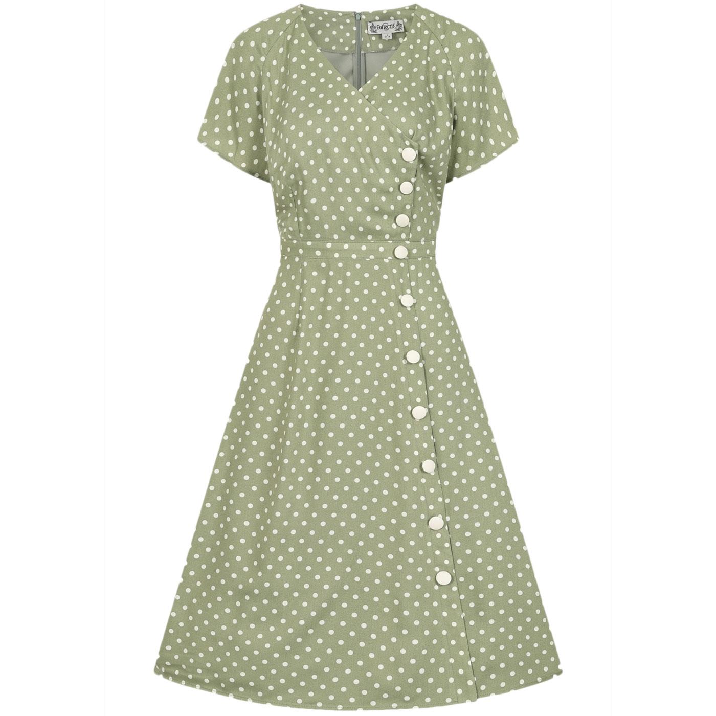 Collectif London Cherylin Vintage Polka Dot Flared Dress Sage