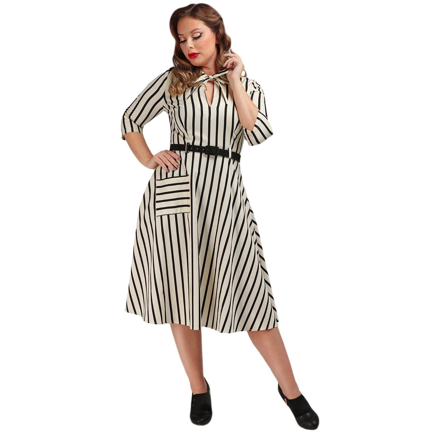 Darcey COLLECTIF Retro Ghost Stripes Swing Dress in Ivory
