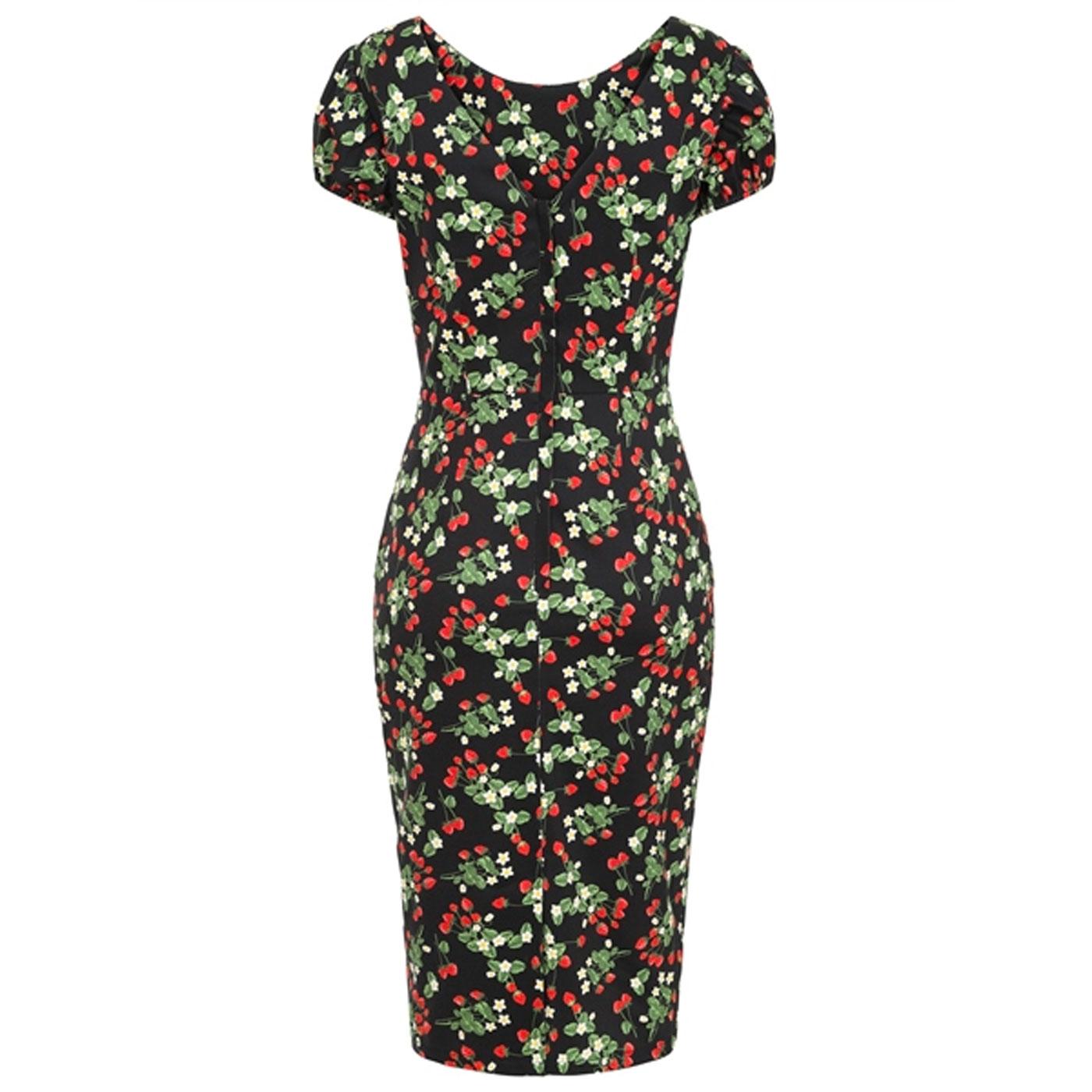 COLLECTIF Demira Wild Strawberries 50s Style Pencil Dress