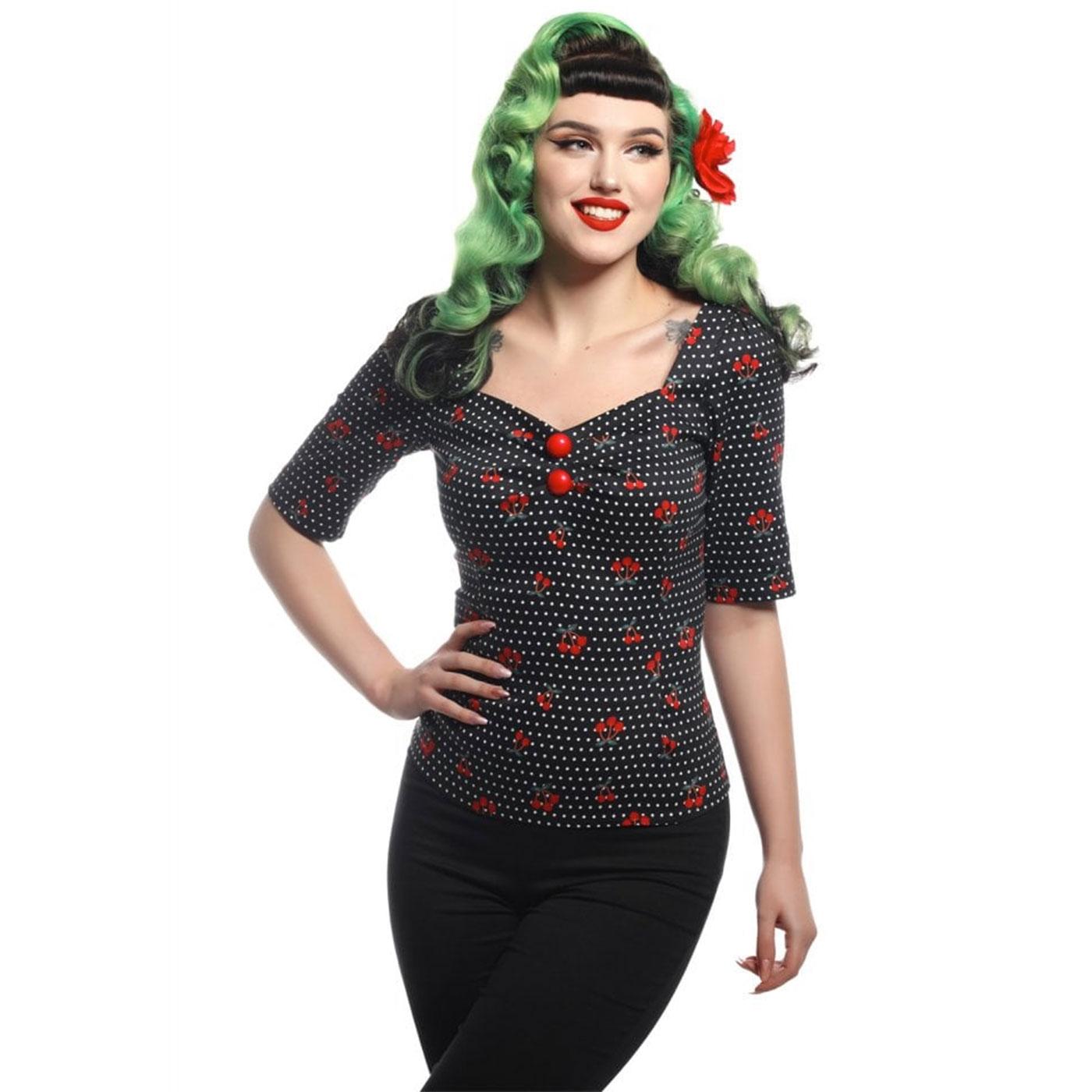 Collectif Dolores 1950s Half Sleeve Cherry Dot Top