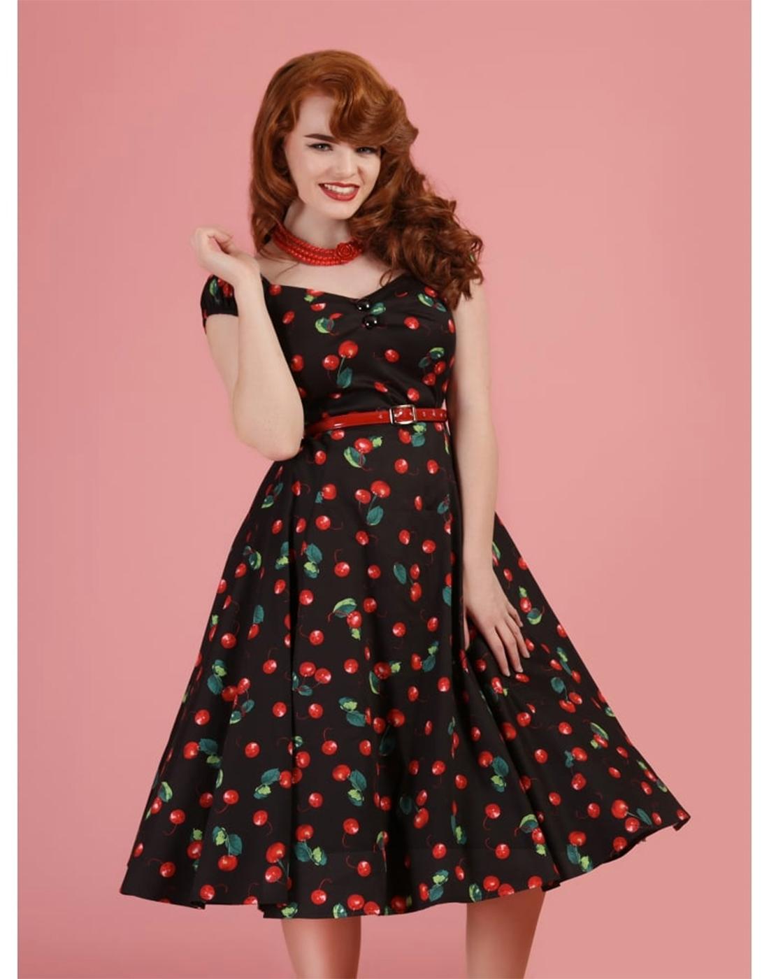 COLLECTIF Dolores Retro Black Cherries Vintage Doll Dress