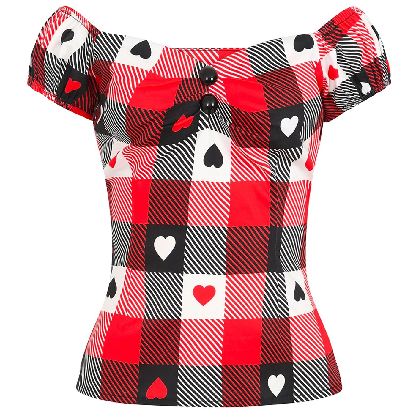 Dolores COLLECTIF Heart Gingham Retro Pin Up Top
