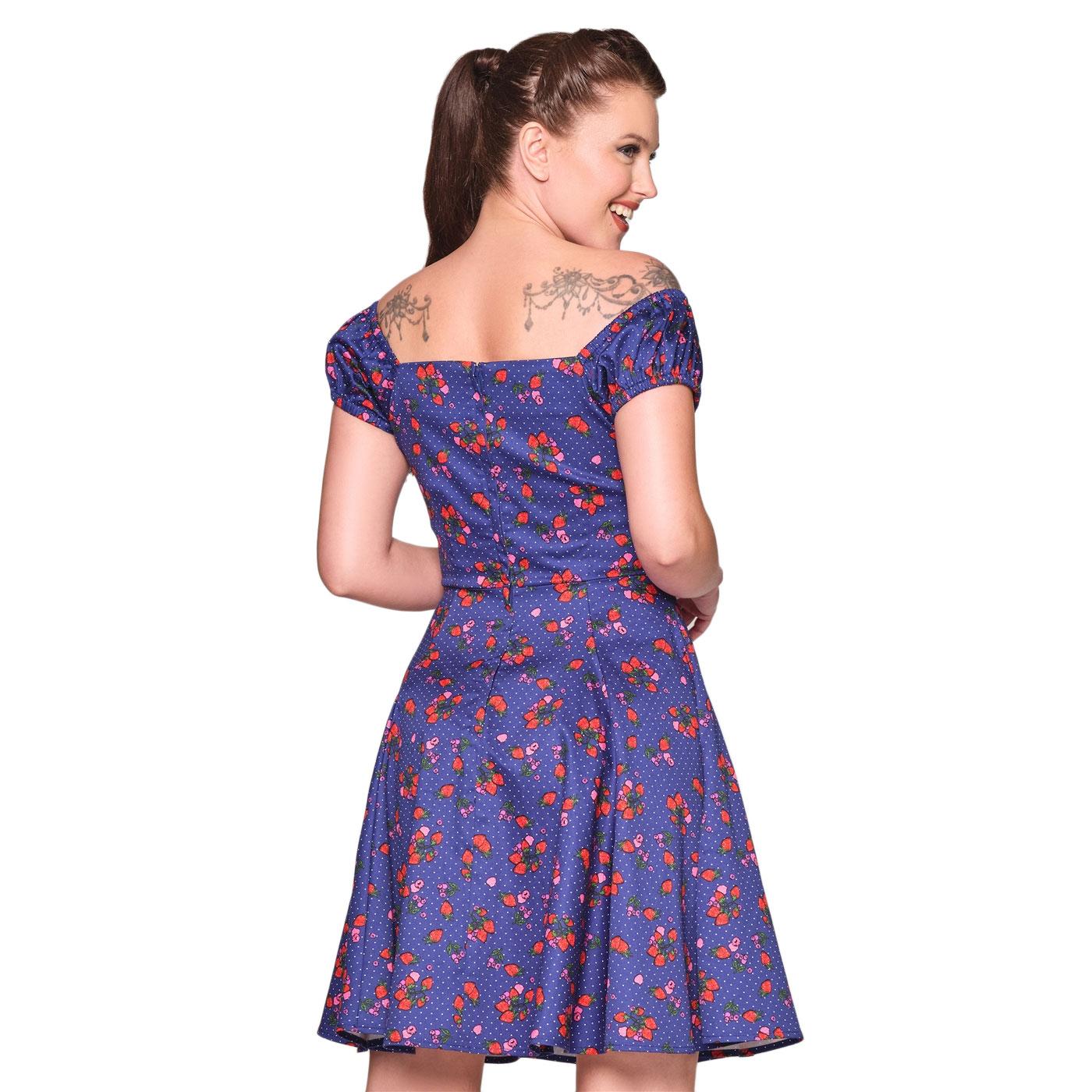 Collectif London Dolores Mixed Berries Retro Mini Dress in Navy