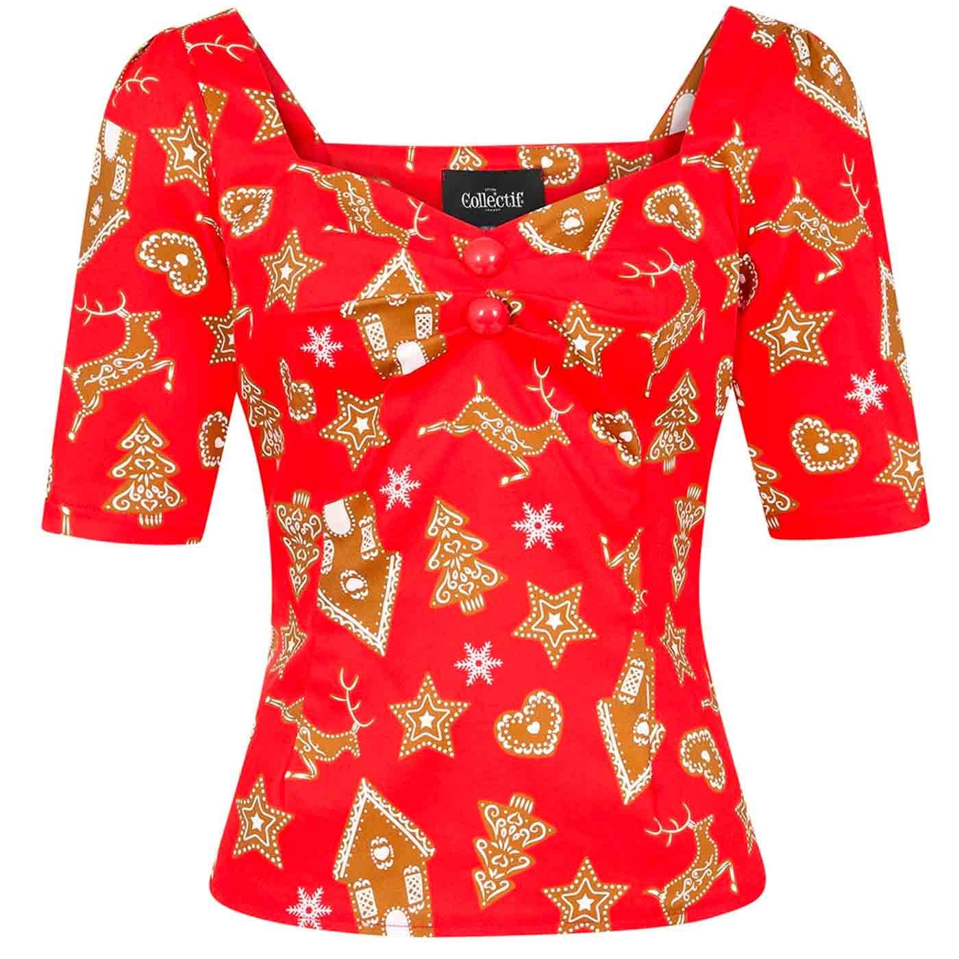 Dolores COLLECTIF Retro 50s Ginger Cookies Top RED