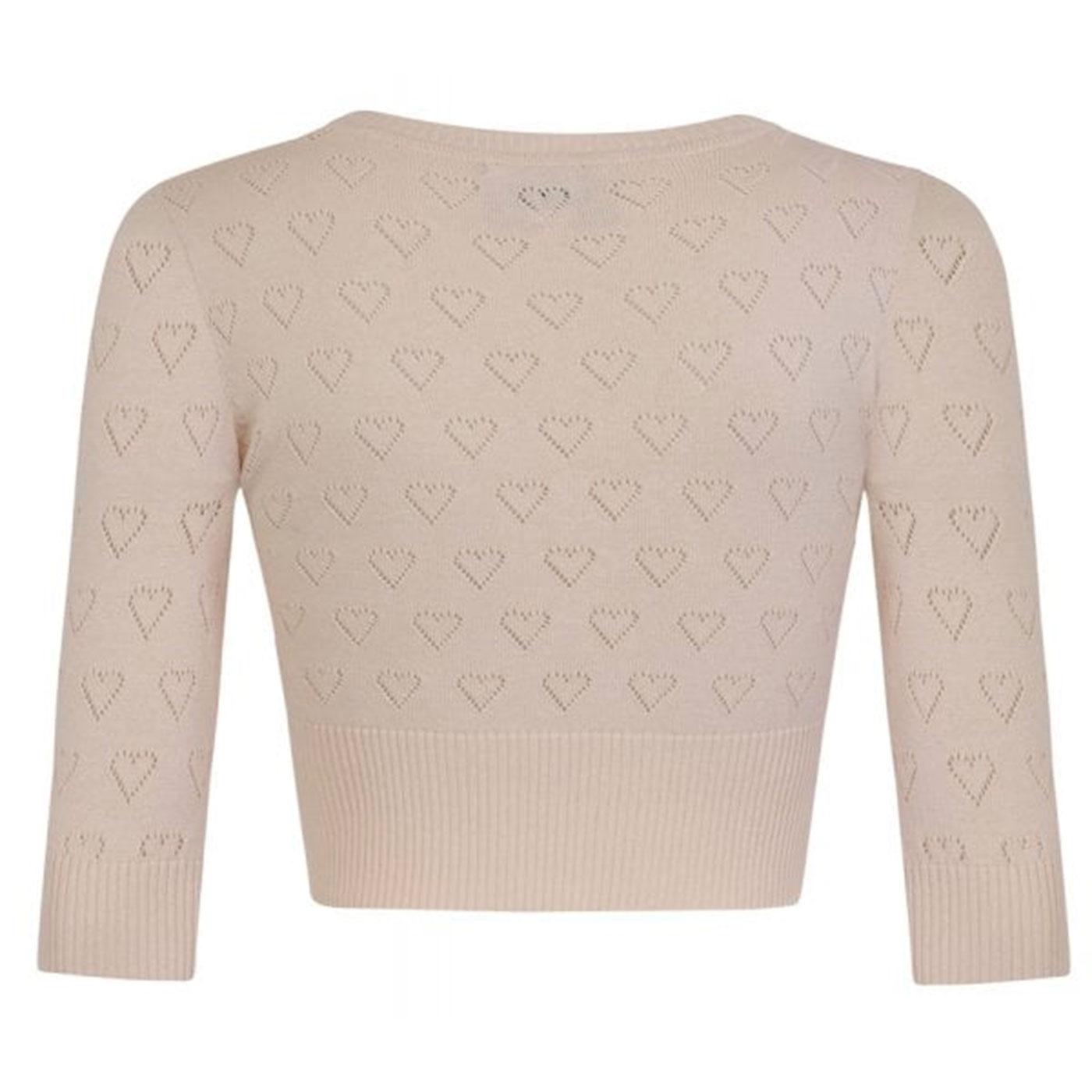 COLLECTIF Evie Retro 50s Heart Cropped Cardigan Cream
