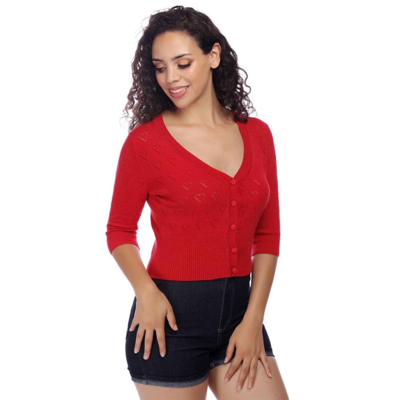 Evie COLLECTIF Retro 50s Heart Knit Cardigan - Red