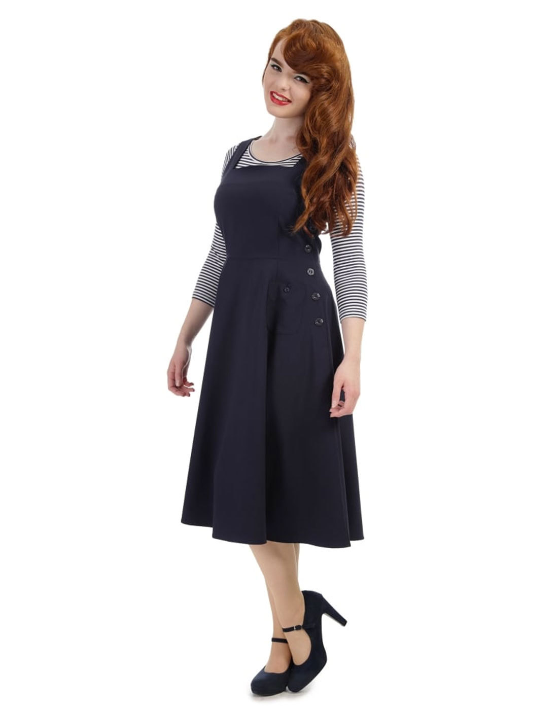 COLLECTIF Gertrude 1940s Plain Overalls Day Dress