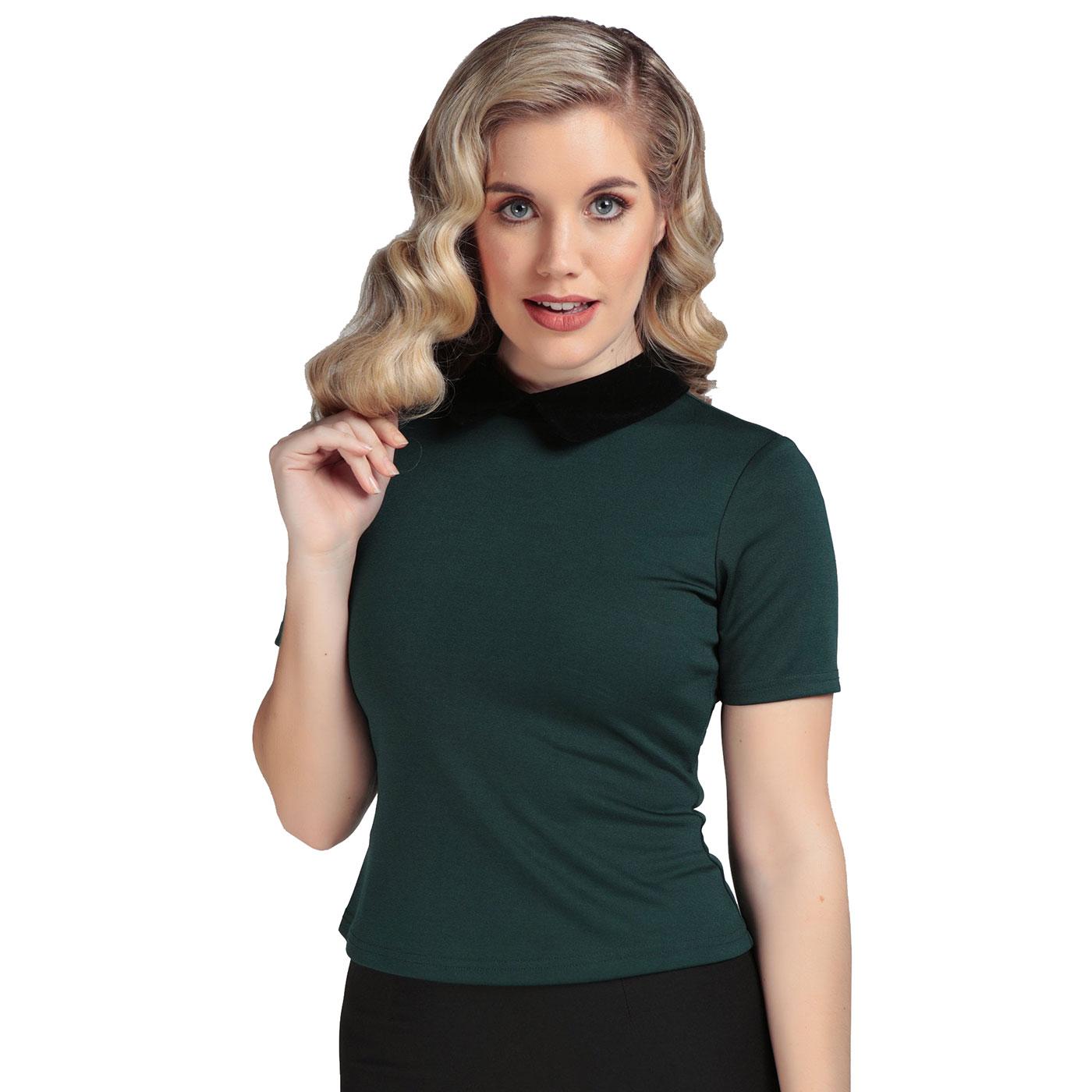 Katy COLLECTIF Peter Pan Collar Mod Top In Green