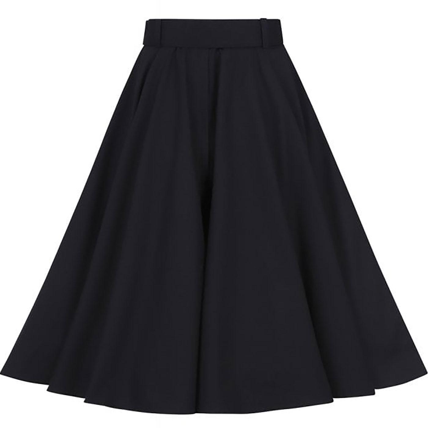 COLLECTIF 'Kitty Cat' Retro 50's Vintage Swing Skirt Black