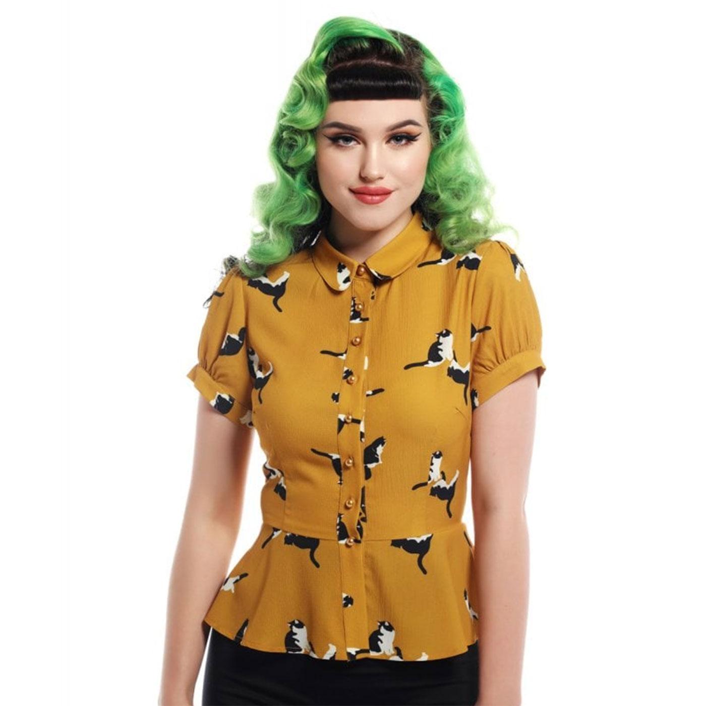 Mary Grace COLLECTIF Retro 50s Kitty Print Shirt