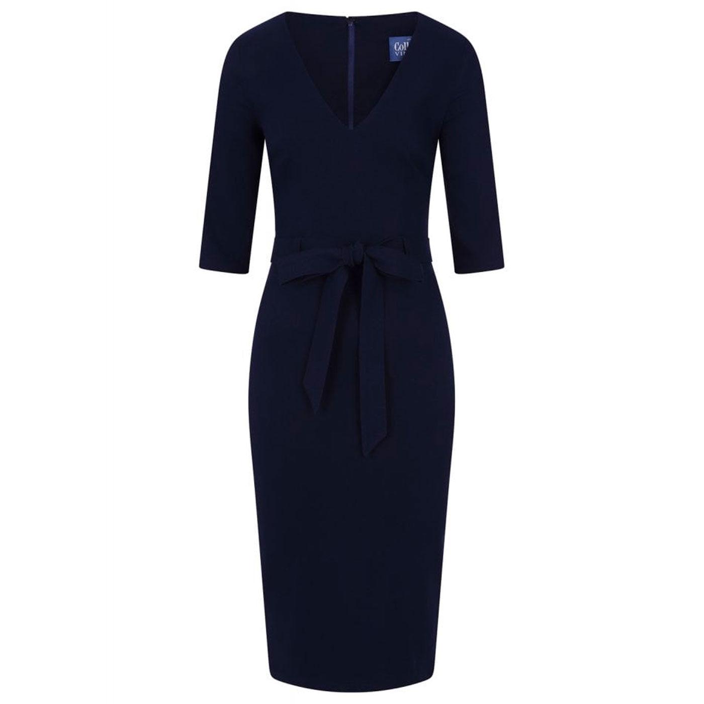 COLLECTIF Meadow Vintage 50s Pencil Wiggle Dress in Navy