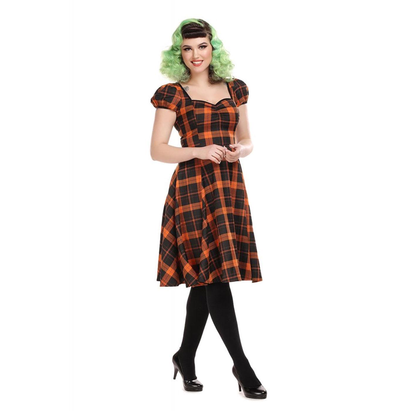 COLLECTIF Mimi Pumpkin Check Vintage Plaid Doll Dress