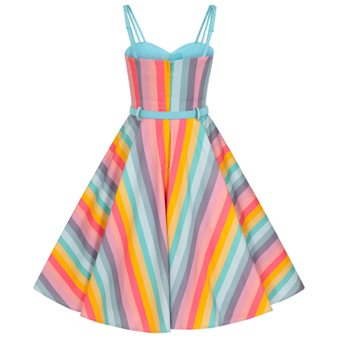 COLLECTIF Nova Dreamy Rainbow Stripe 50s Swing Dress