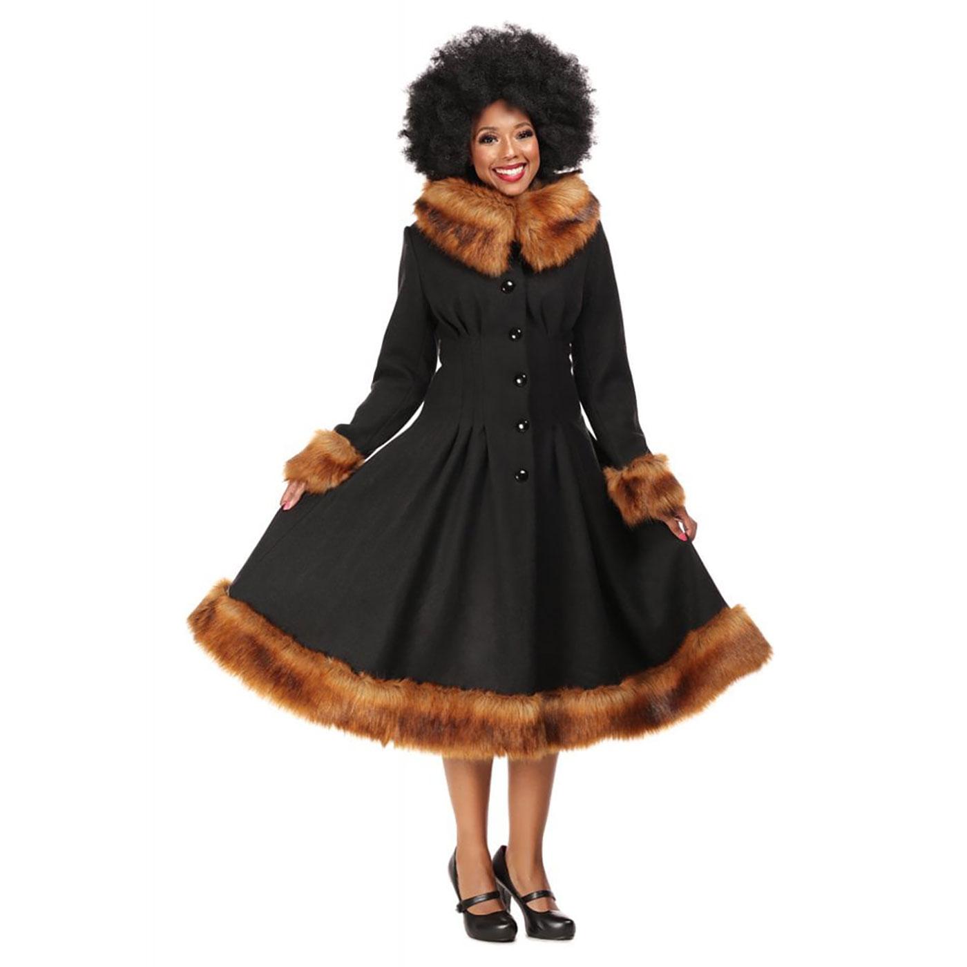 Pearl COLLECTIF Vintage 1950s Faux Fur Coat BLACK