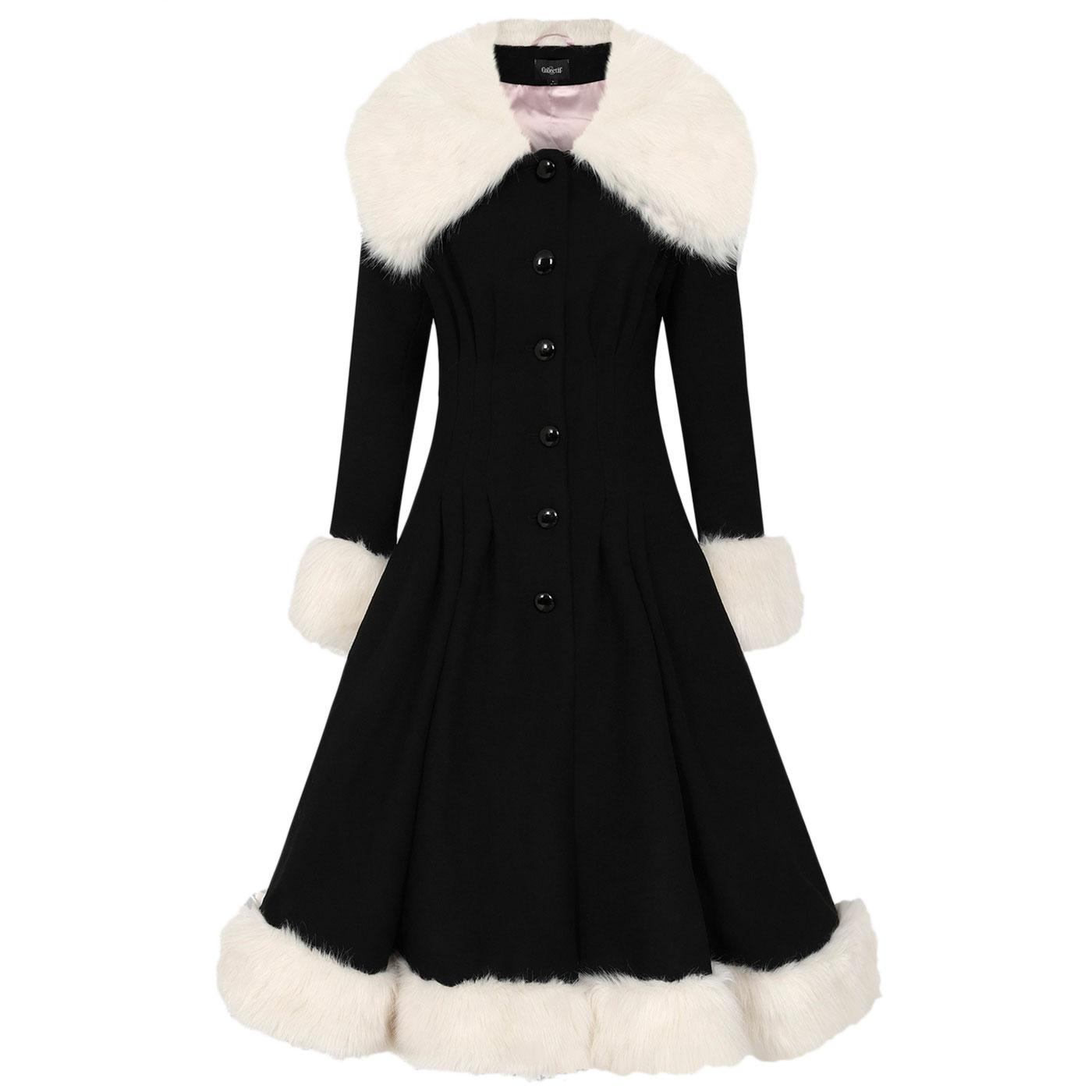 Pearl COLLECTIF Vintage 50s Faux Fur Coat in Black