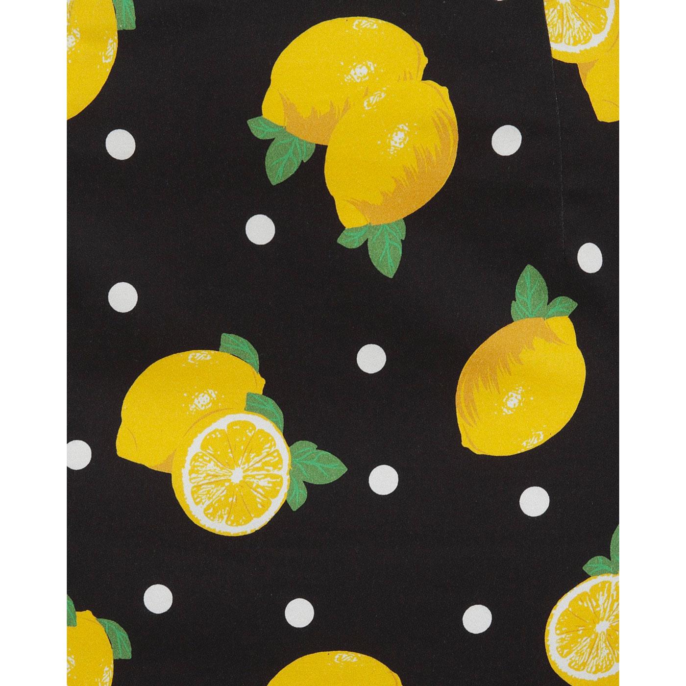 COLLECTIF Polly Retro 50s Lemon Print Pencil Skirt in Black