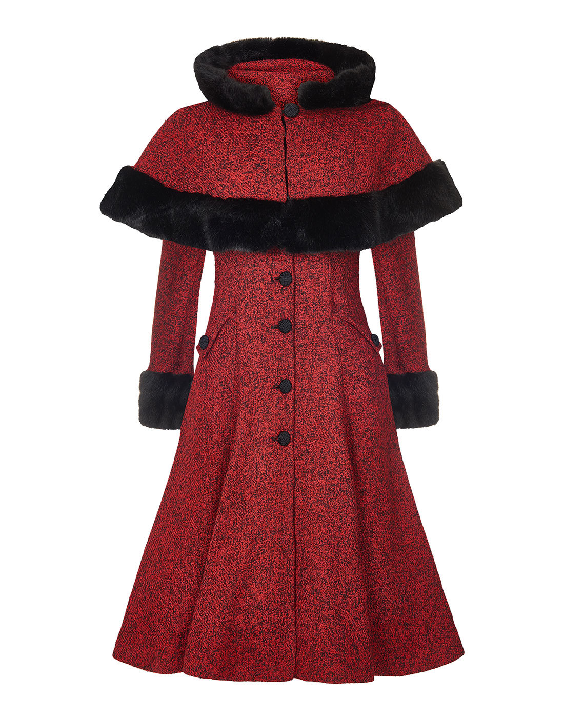 COLLECTIF Anoushka Princess Retro 1950s Mouline Coat and Cape Red