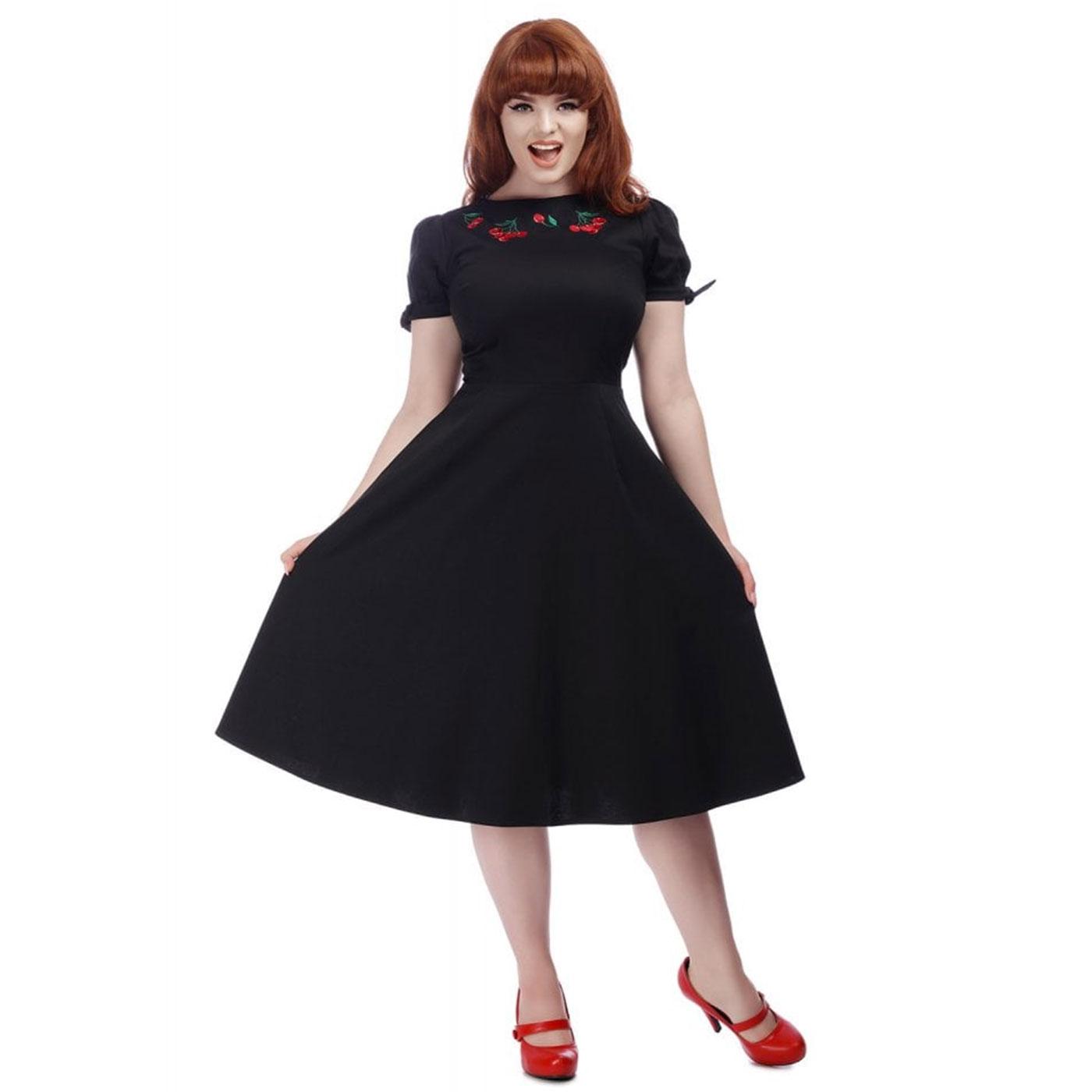 Stephanie COLLECTIF Retro 50s Cherry Swing Dress in Black