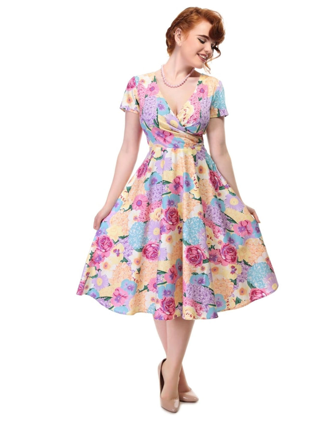 COLLECTIF Maria Retro 1950s English Garden Floral Swing Dress