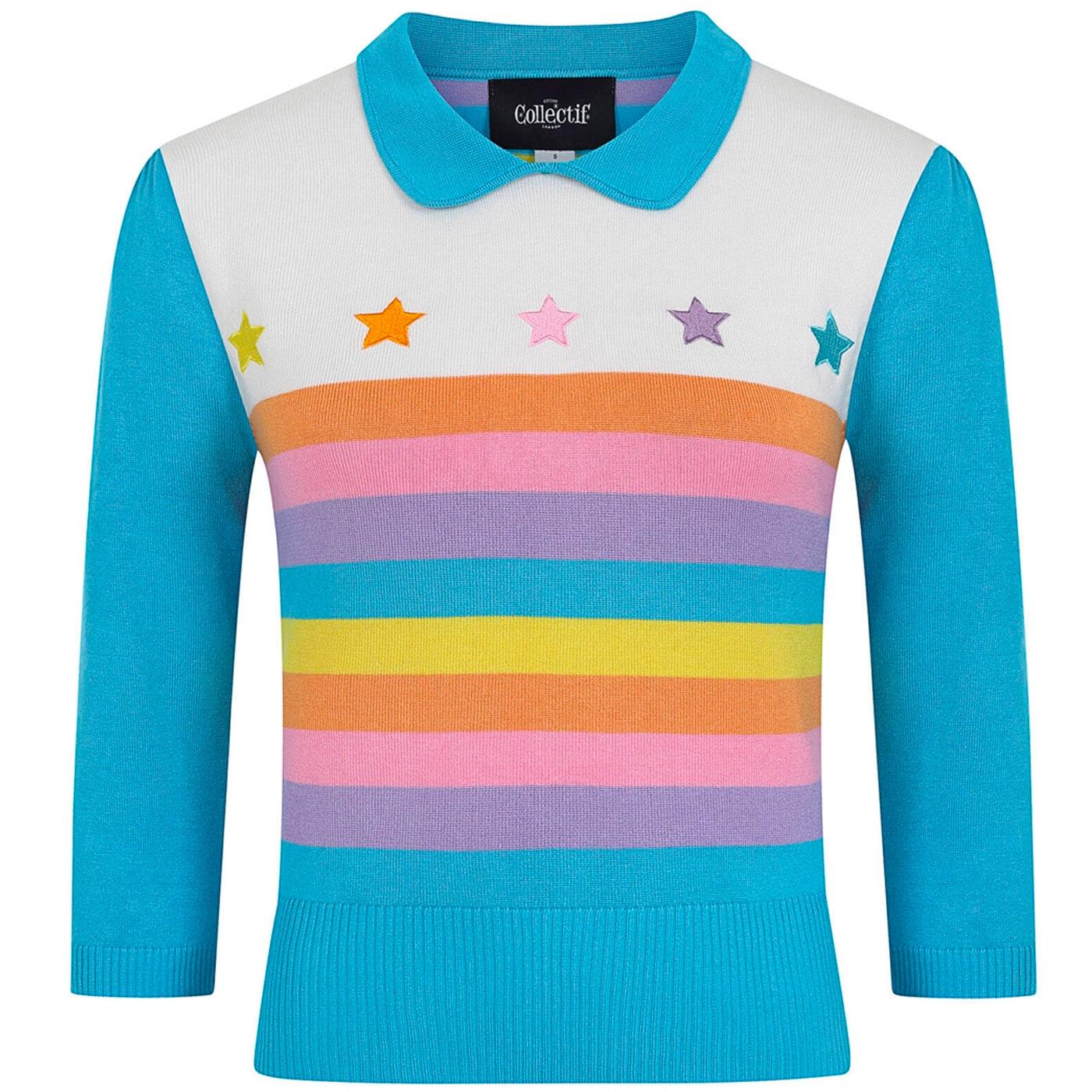 Collectif Rigel Star Knitted Rainbow Striped Top 