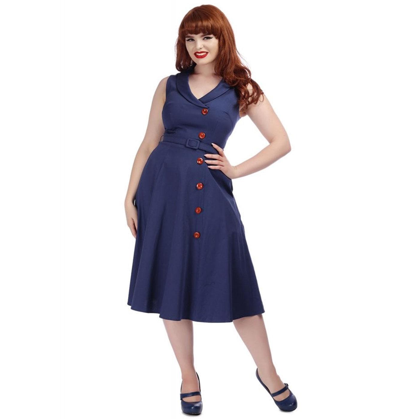 COLLECTIF Sara Retro 50s Summer Swing Dress in Navy