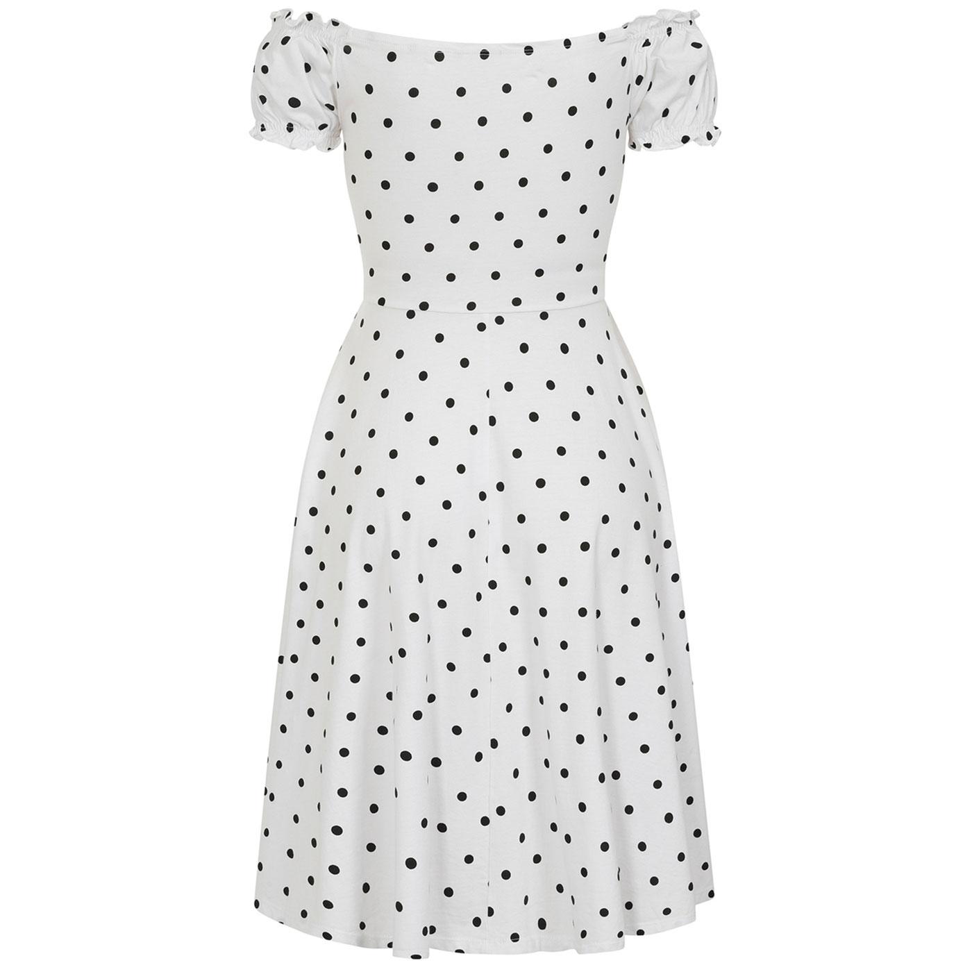 COLLECTIF Sasha Retro 1950s Polka Dot Flared Dress in White