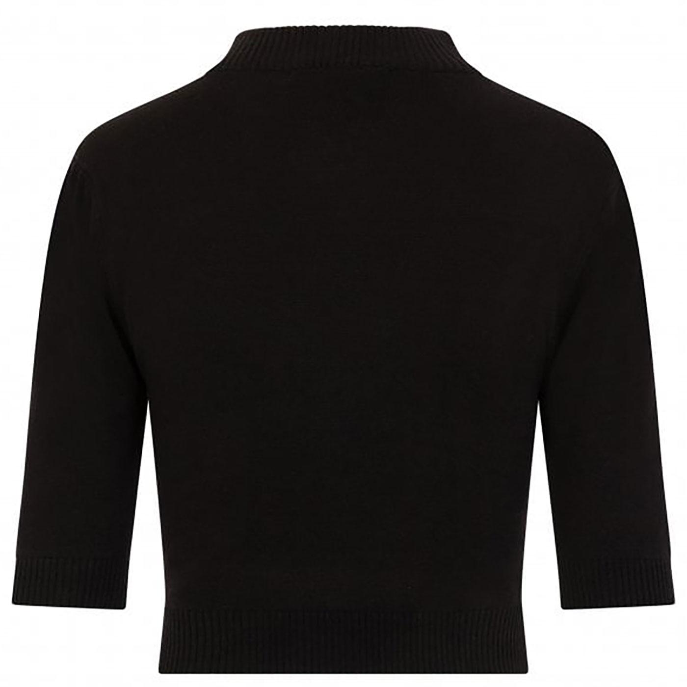 COLLECTIF Shirley Retro 50s Cut Out Heart Knitted Top in Black