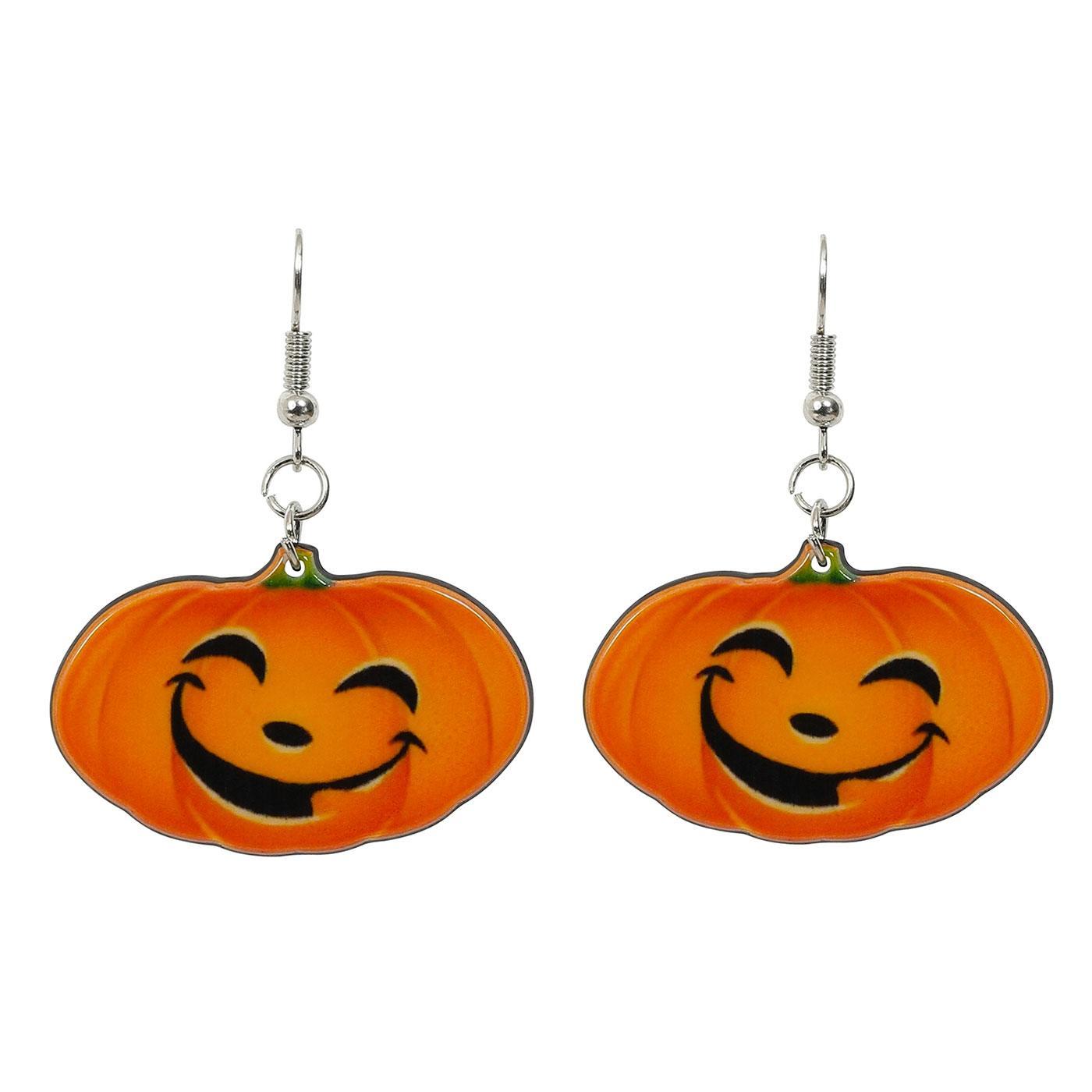 COLLECTIF Smiley Pumpkin Retro Drop Earrings in Orange