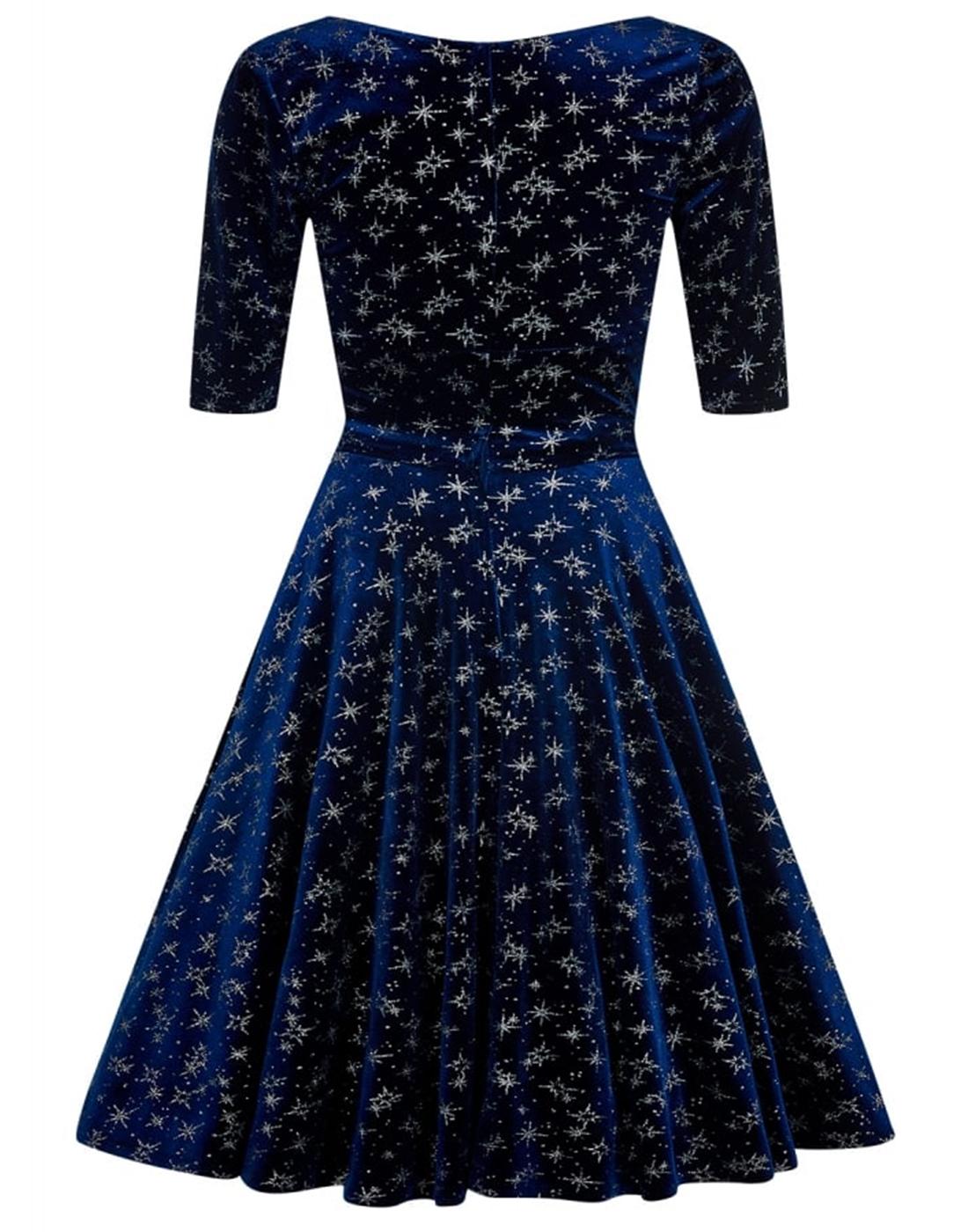 COLLECTIF Trixie Velvet Retro Vintage 50s Doll Swing Dress Navy