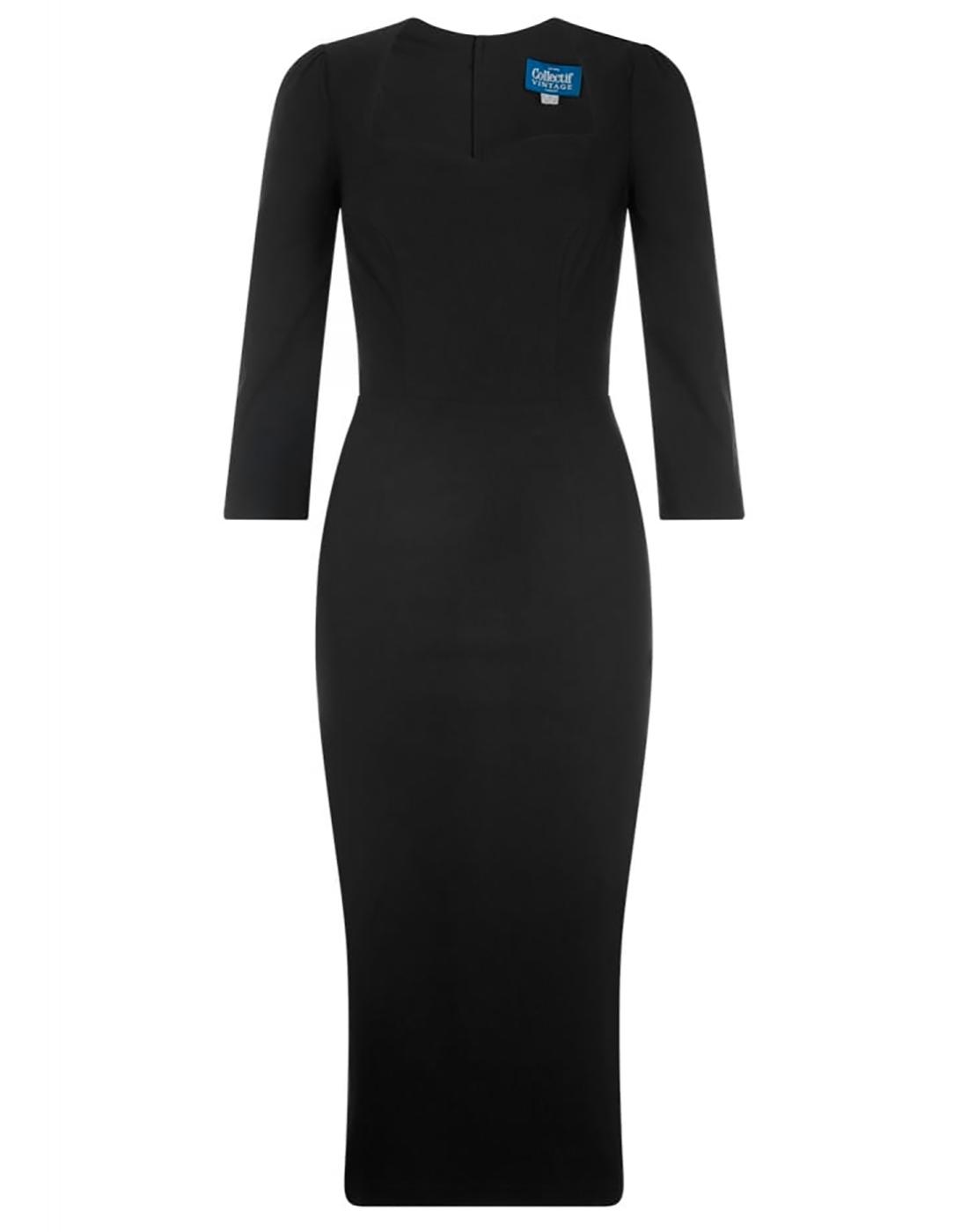 Vanessa COLLECTIF Retro 50s Pencil Dress in Black
