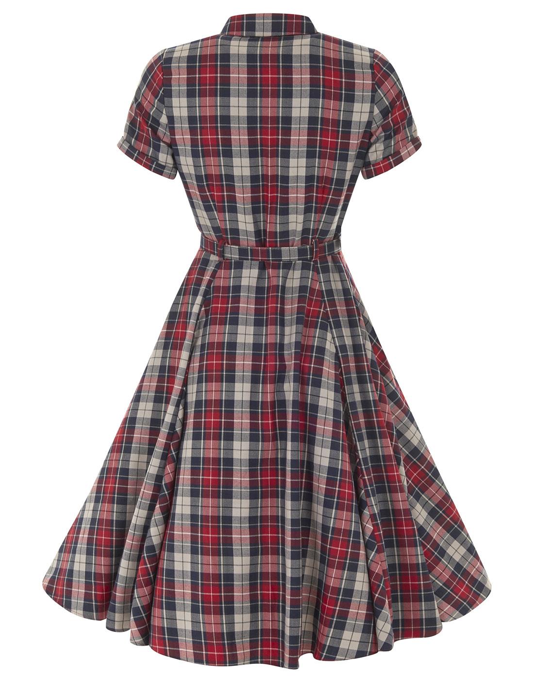 COLLECTIF Caterina Sherwood Check Swing Dress in Navy/Red