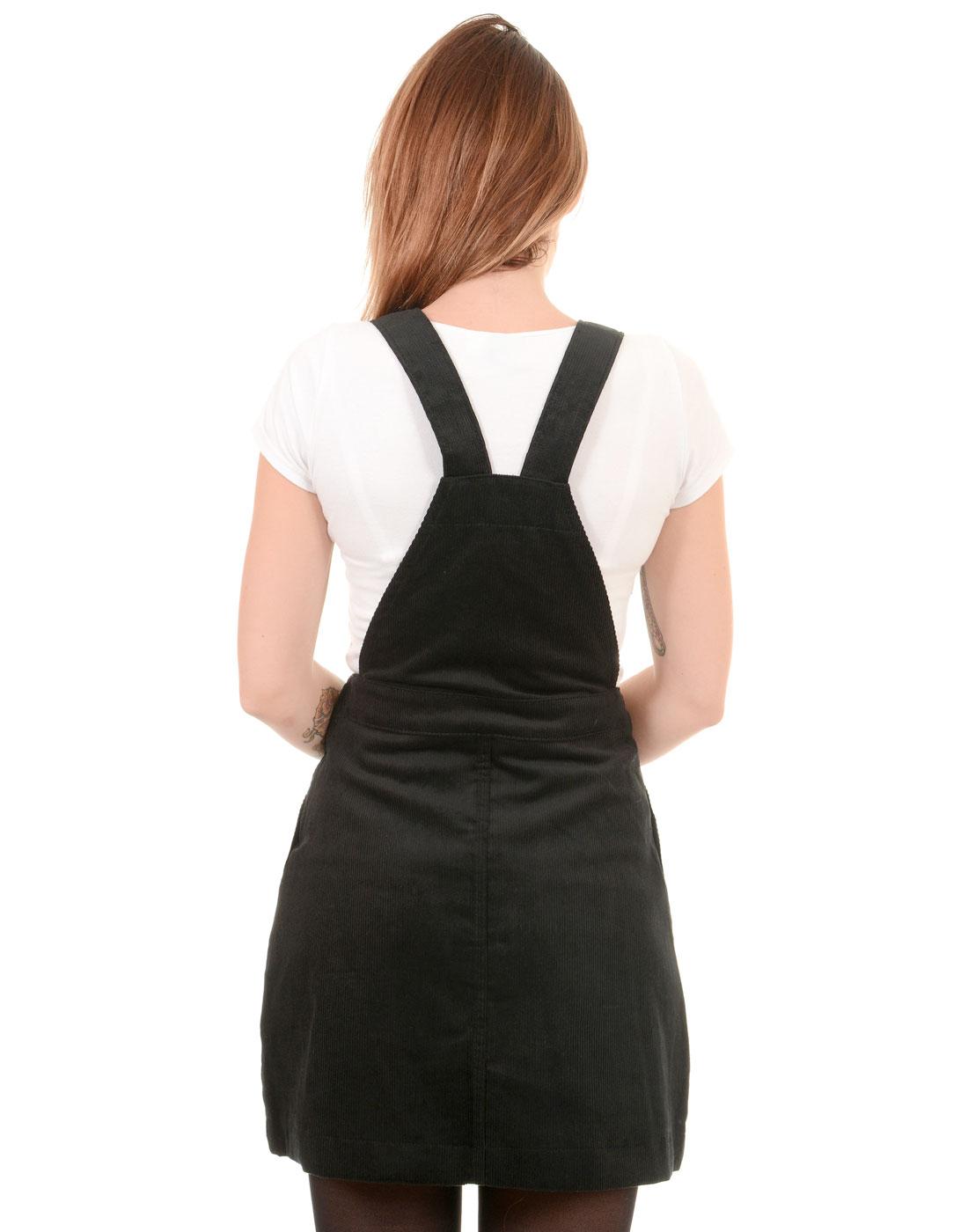 Retro Sixties Mod Cord Buckle Strap A-Line Pinafore Dress Black