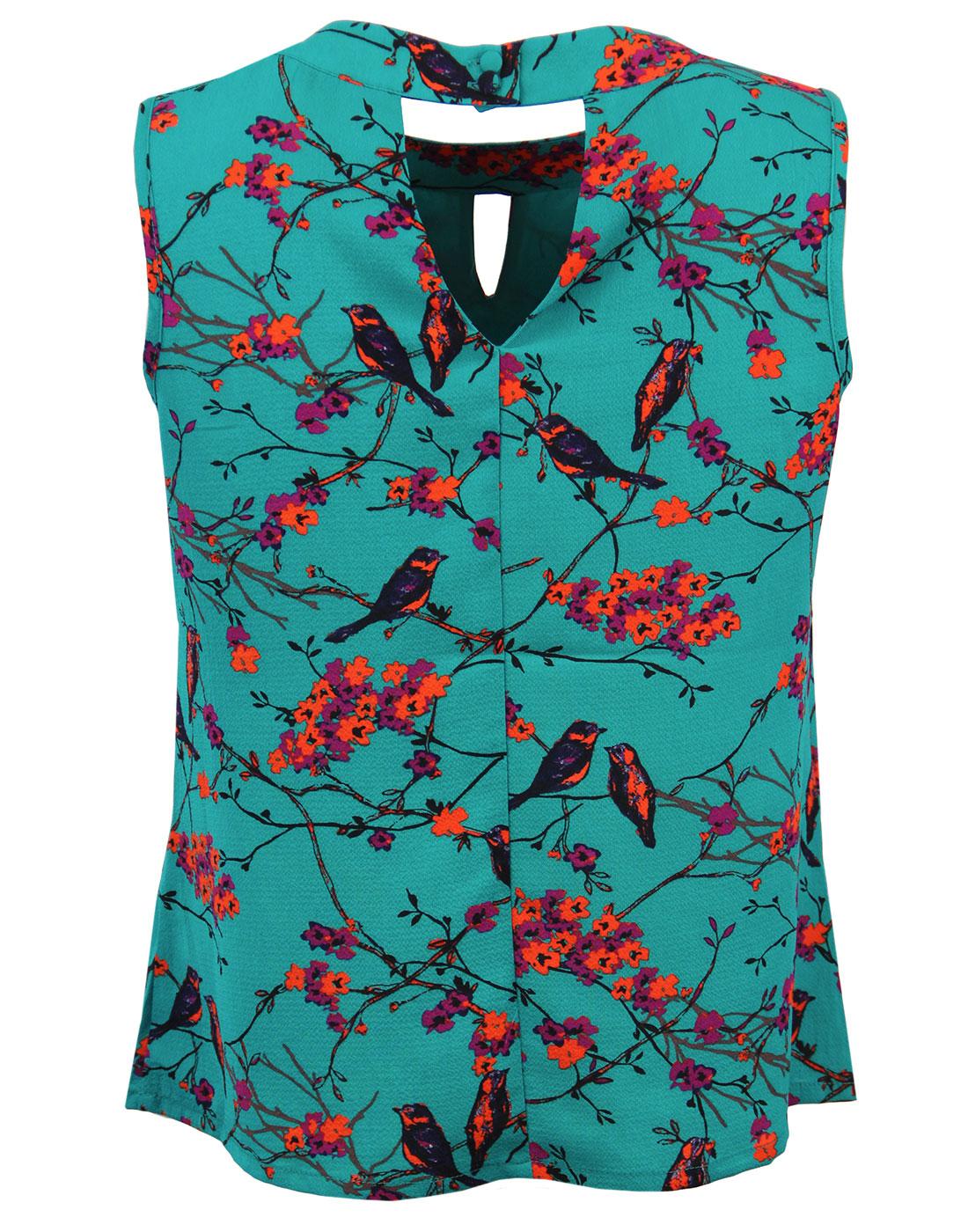 DARLING Leilani Retro Vintage 50s Floral Bird Top Emerald Green