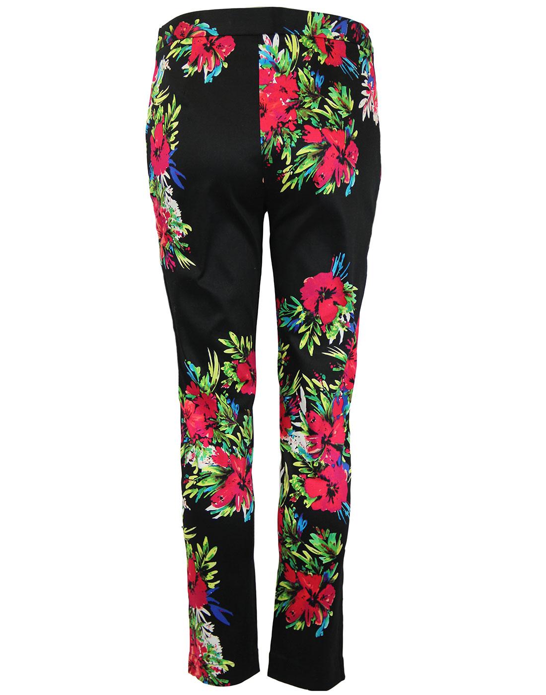 DARLING Raquel Retro 1950s Vintage Floral Pattern Trousers Black