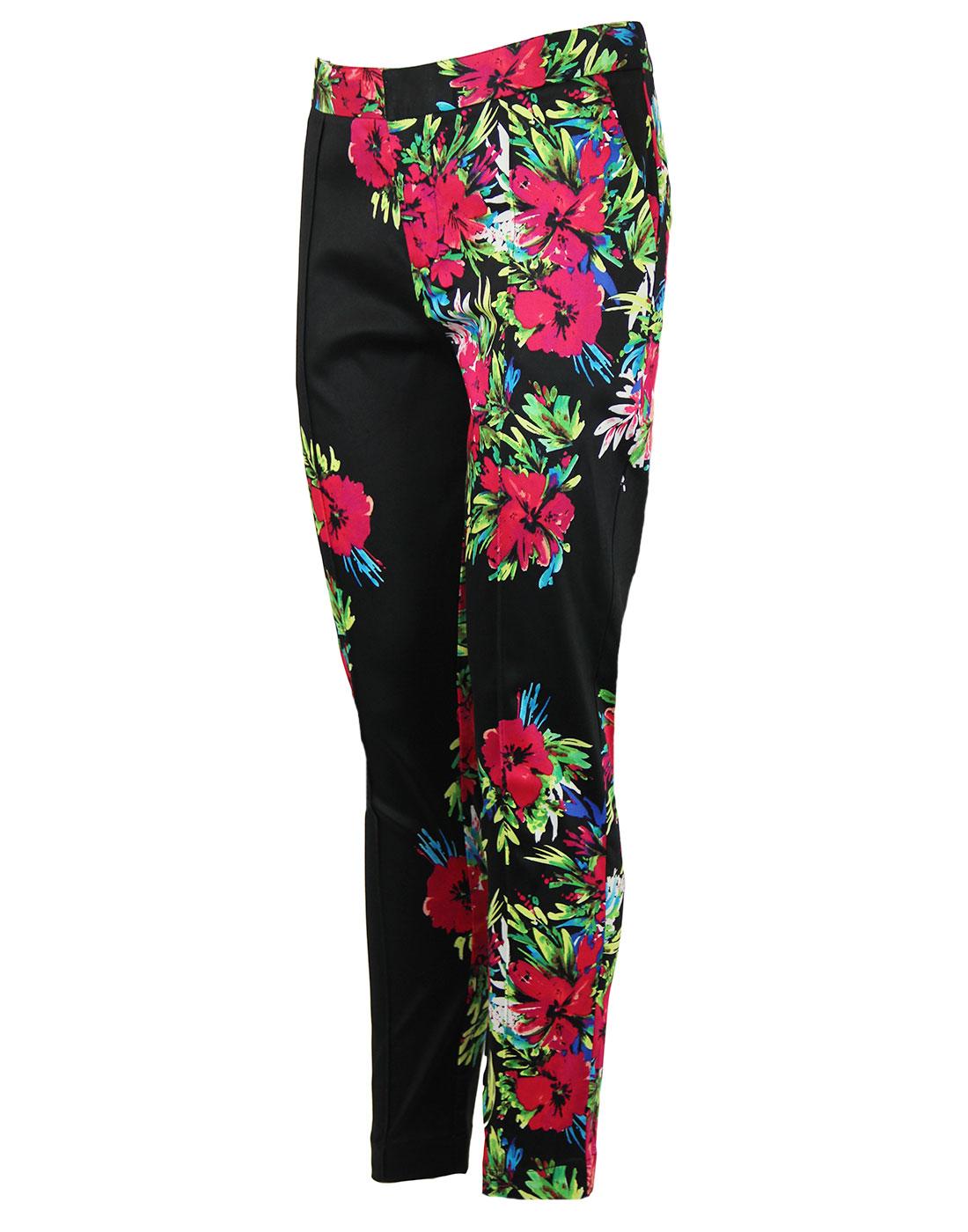 DARLING Raquel Retro 1950s Vintage Floral Pattern Trousers Black