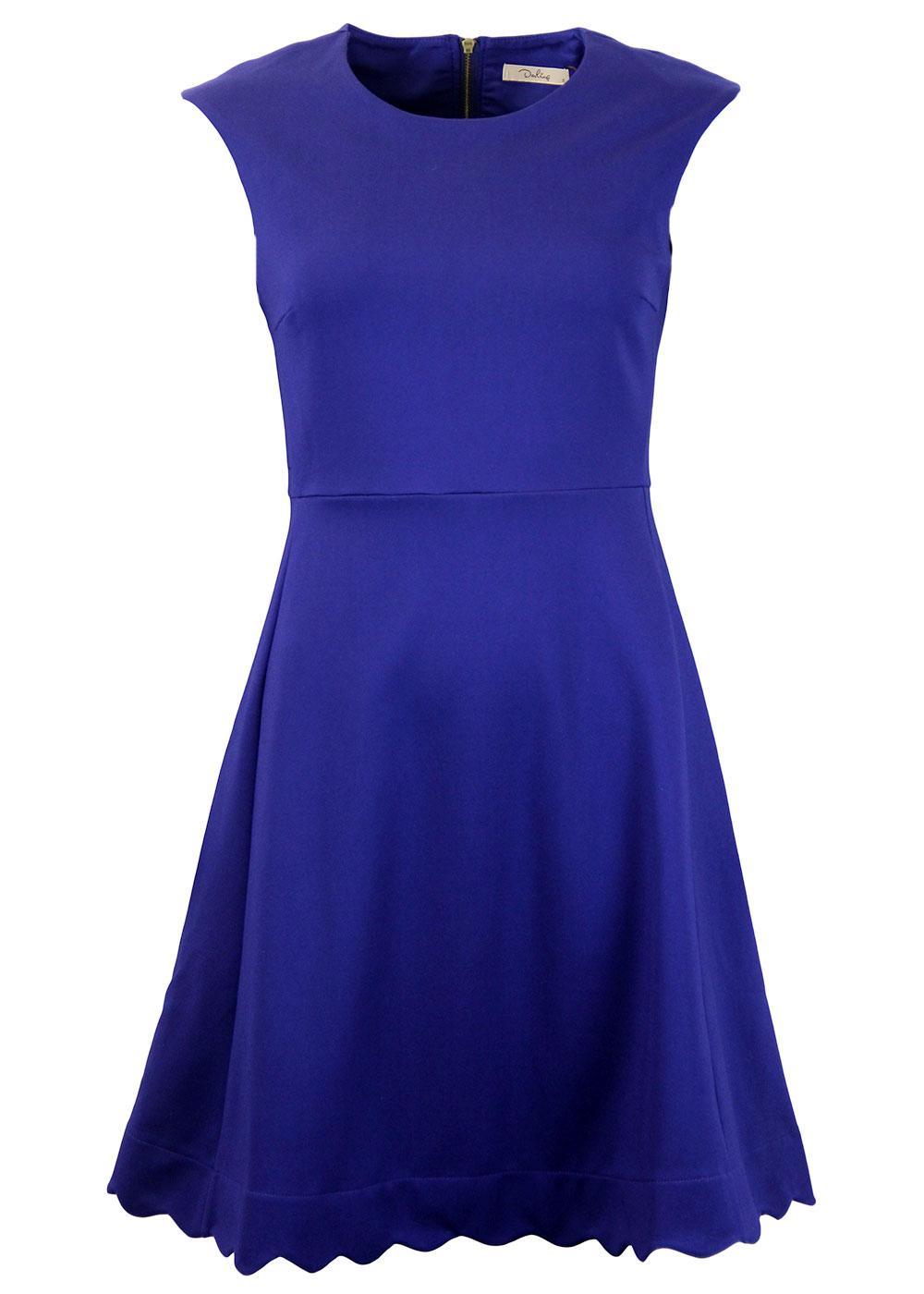 DARLING Claire Retro 1960s Mod Scalloped Hem Day Dress in Navy
