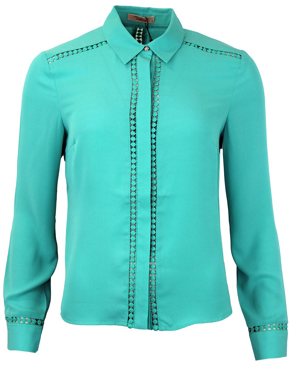 Avril DARLING Retro 60s Lace Trim Shirt (Jade)
