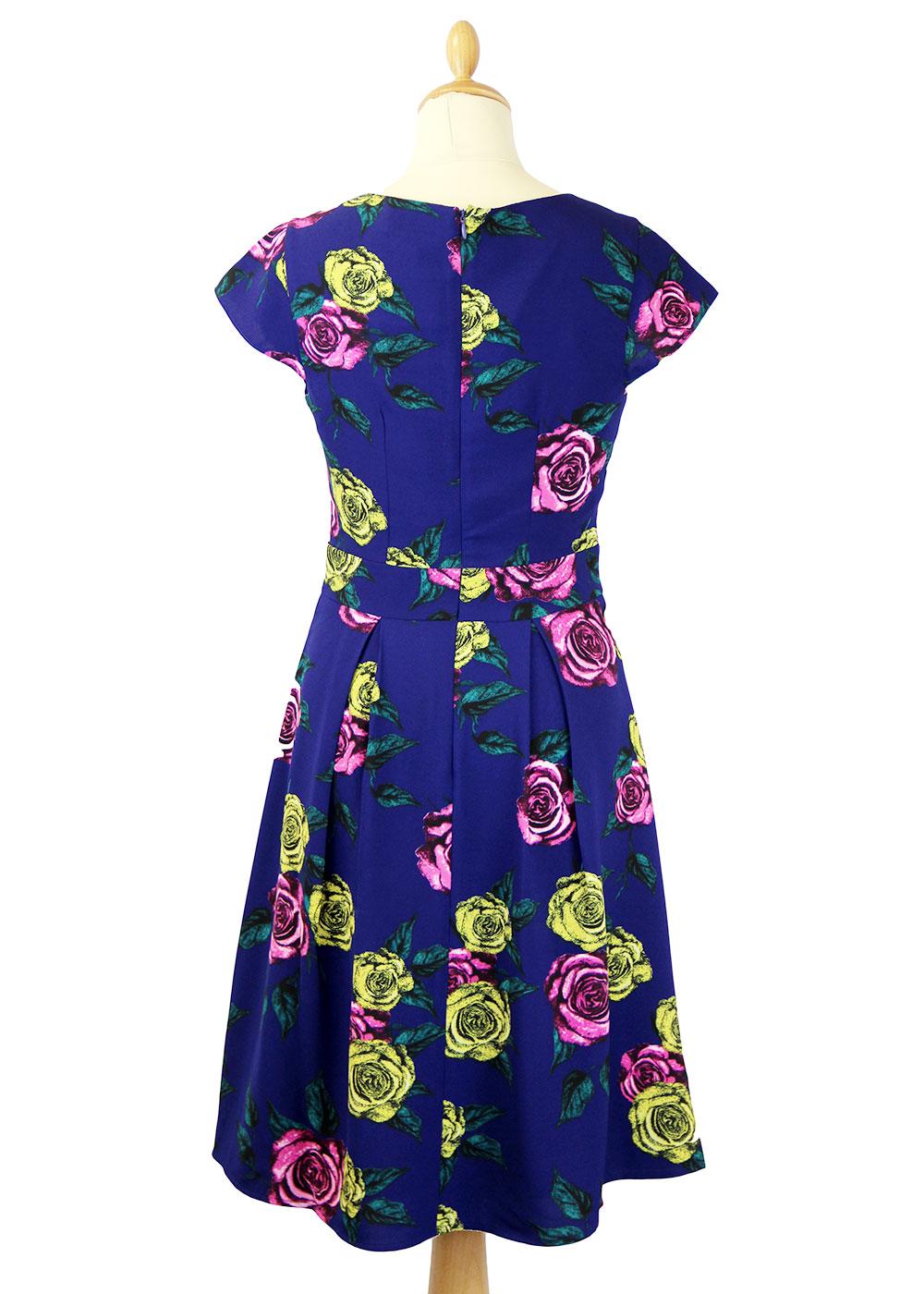 DARLING Talia Retro 60s Floral Vintage Style Tea Dress in Shadow
