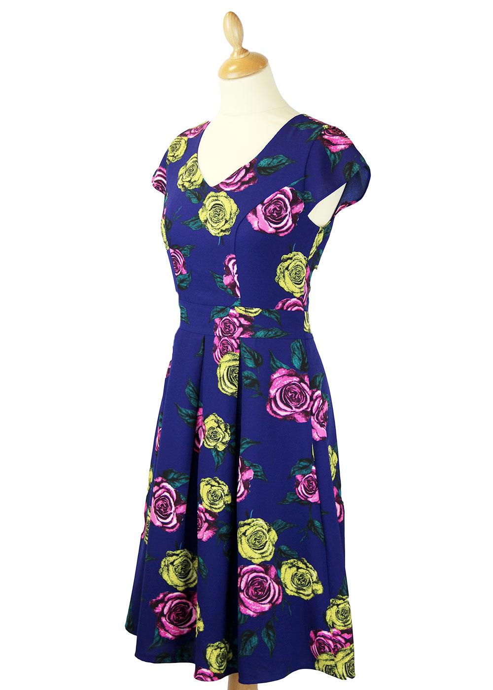 DARLING Talia Retro 60s Floral Vintage Style Tea Dress in Shadow