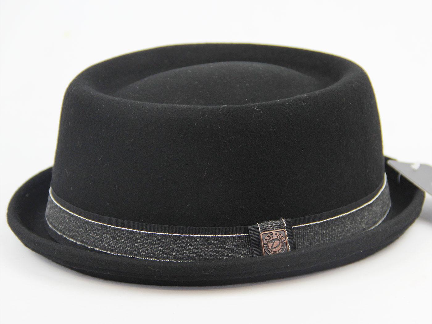 DASMARCA Jack Retro Mod Revival Wool Felt Porkpie Hat in Black