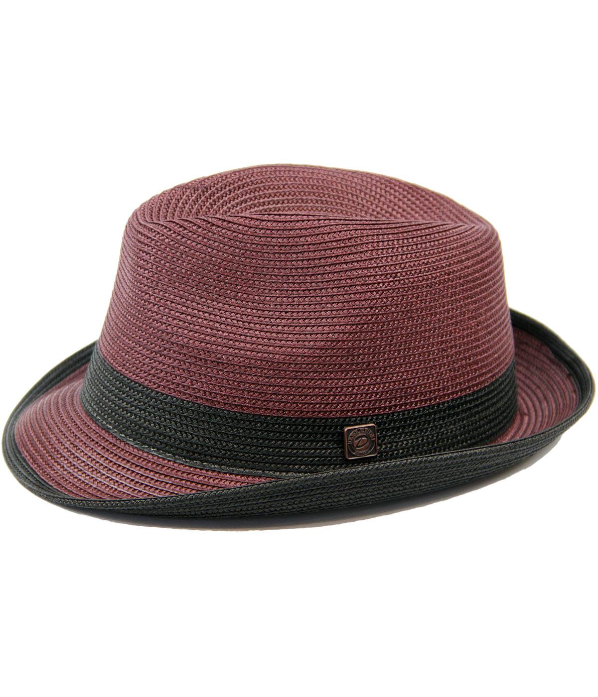 DASMARCA Florence Rtero Indie Mod 2-Tone Weave Trilby in Wine