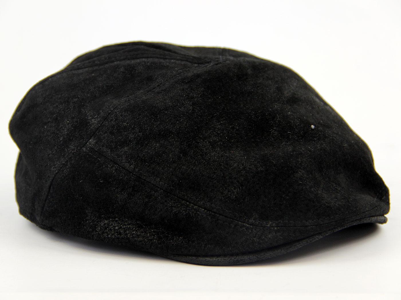 DASMARCA Alex Retro 1970s Mod Suede Leather Flat Cap in Carbon
