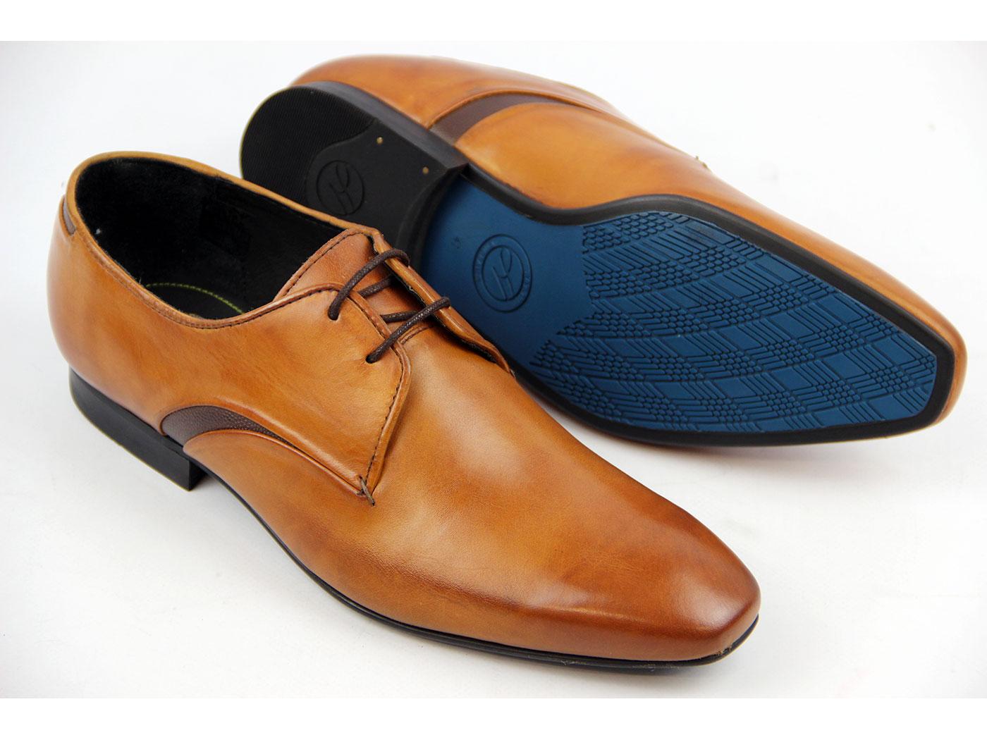 H by HUDSON Dawlish Retro Mod Chisel Toe Dress Shoes in Tan