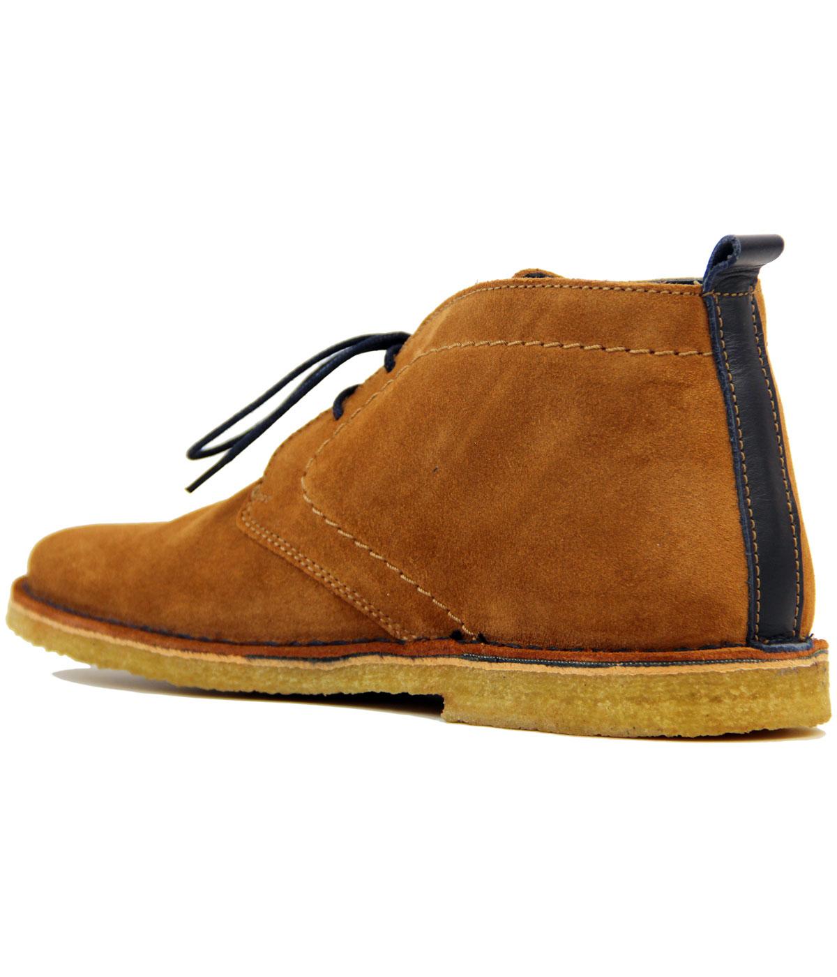 DELICIOUS JUNCTION Crowley Suede Leather Desert Boots in Tan/Navy