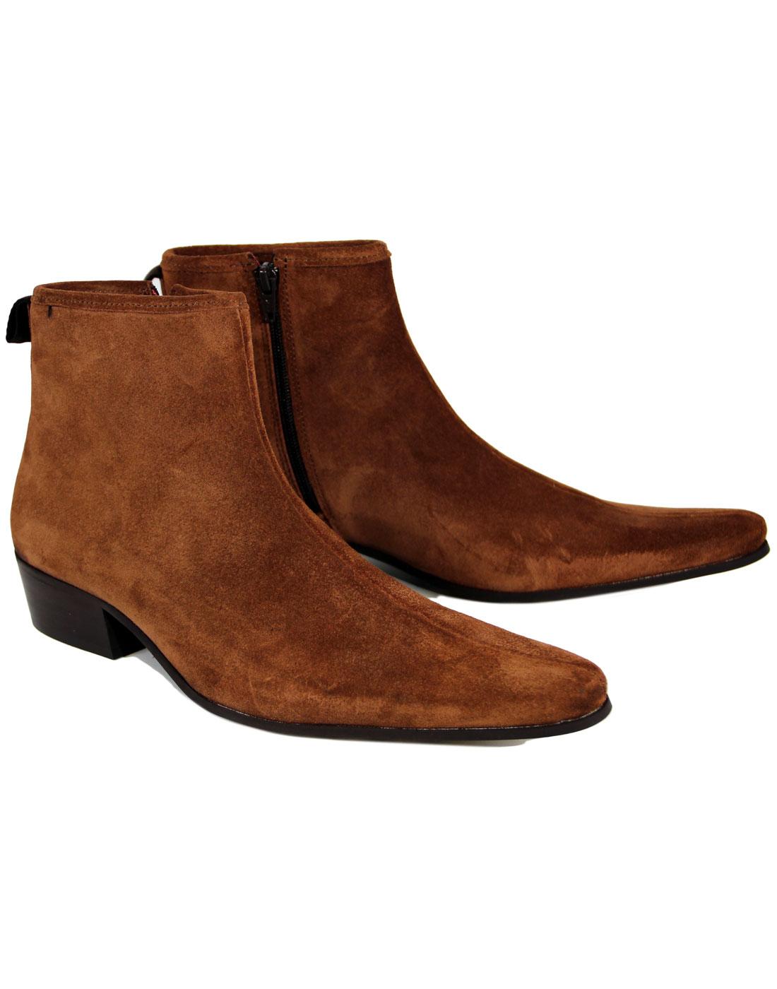 DELICIOUS JUNCTION Ziggy Retro Mod Cognac Suede Zip Chelsea Boots