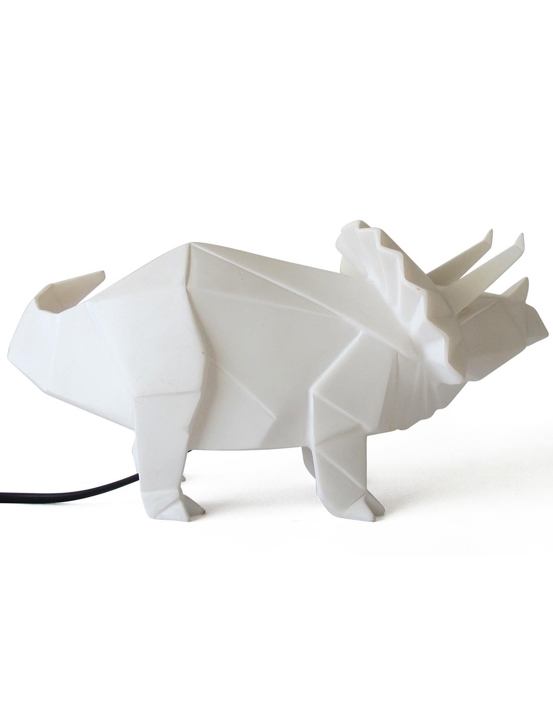 DISASTER DESIGNS Retro Triceratops Dinosaur Origami Lamp in White