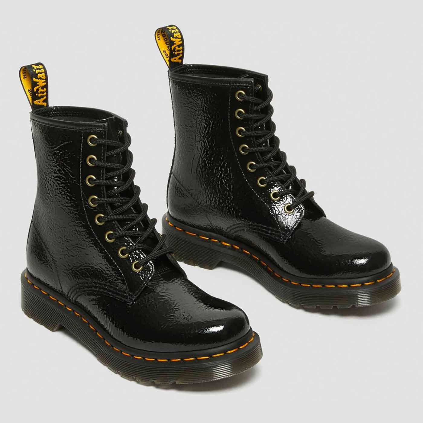 DR MARTENS 1460 Women's Distressed Patent Boots in Black