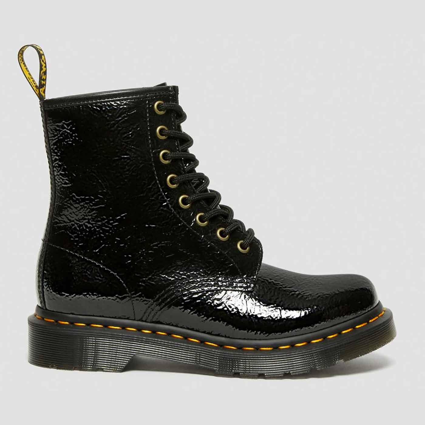 DR MARTENS 1460 Women's Distressed Patent Boots in Black