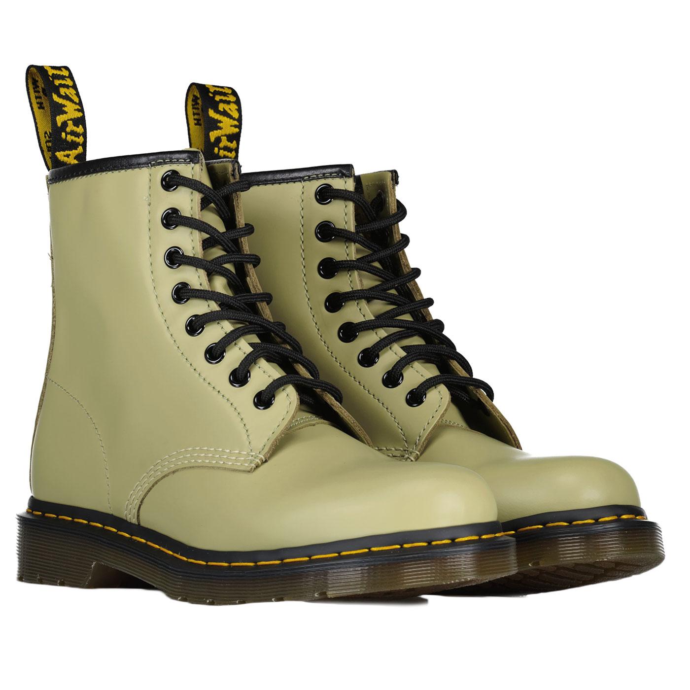Dr Martens 1460 Smooth Leather Retro Mod Boots in Pale Olive