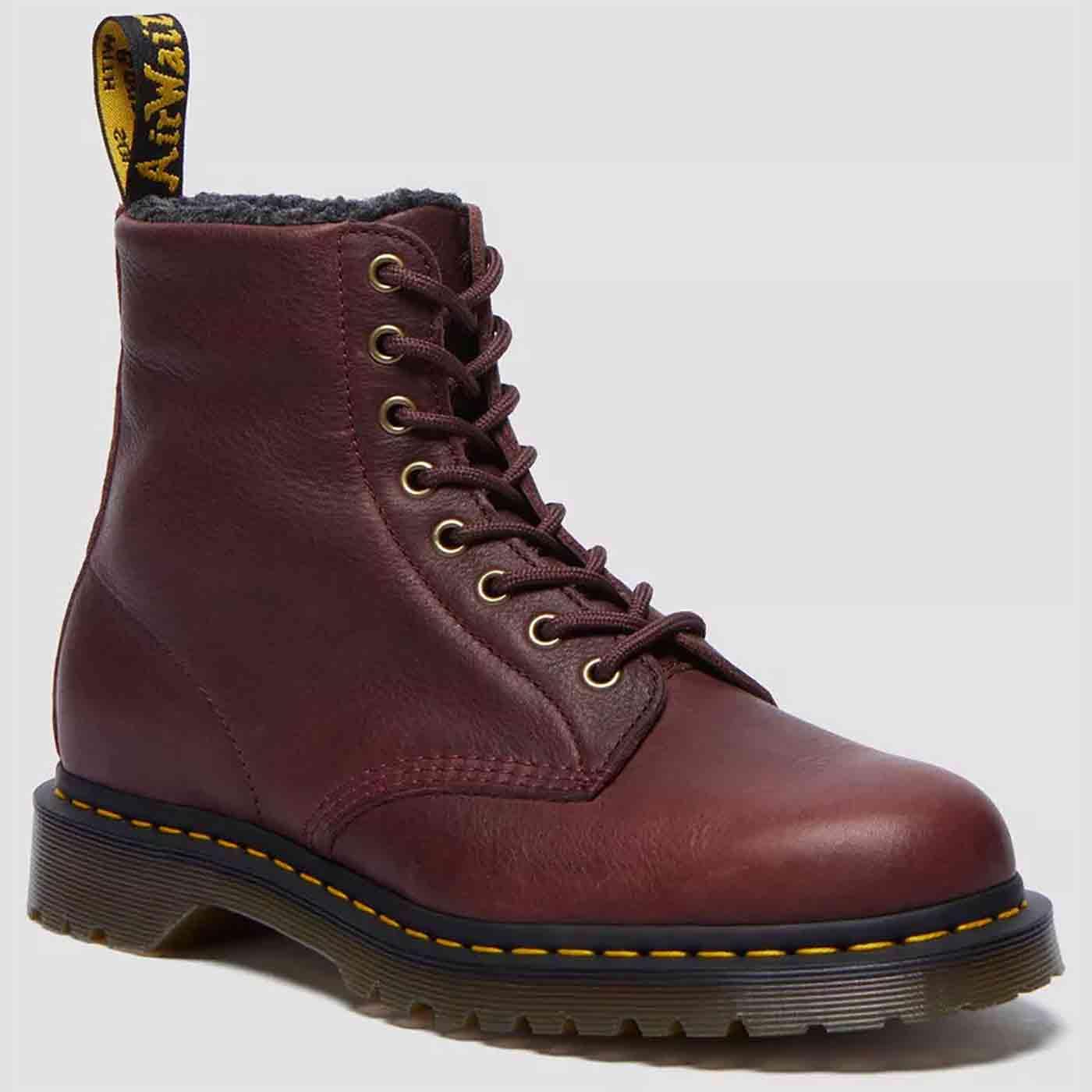 Dr Martens 1460 WL Grizzly Leather Fleece Lined Boots Cherry